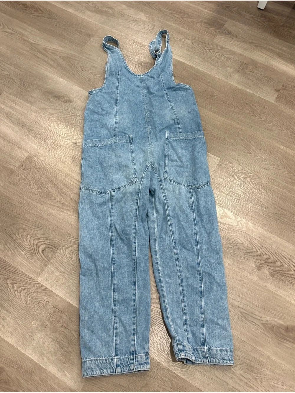 Free People Washed Blue Denim Relaxed Overalls - Picture 4 of 8